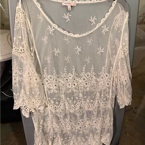 Blu Pepper Ivory Sheer Embroidered Lace Top